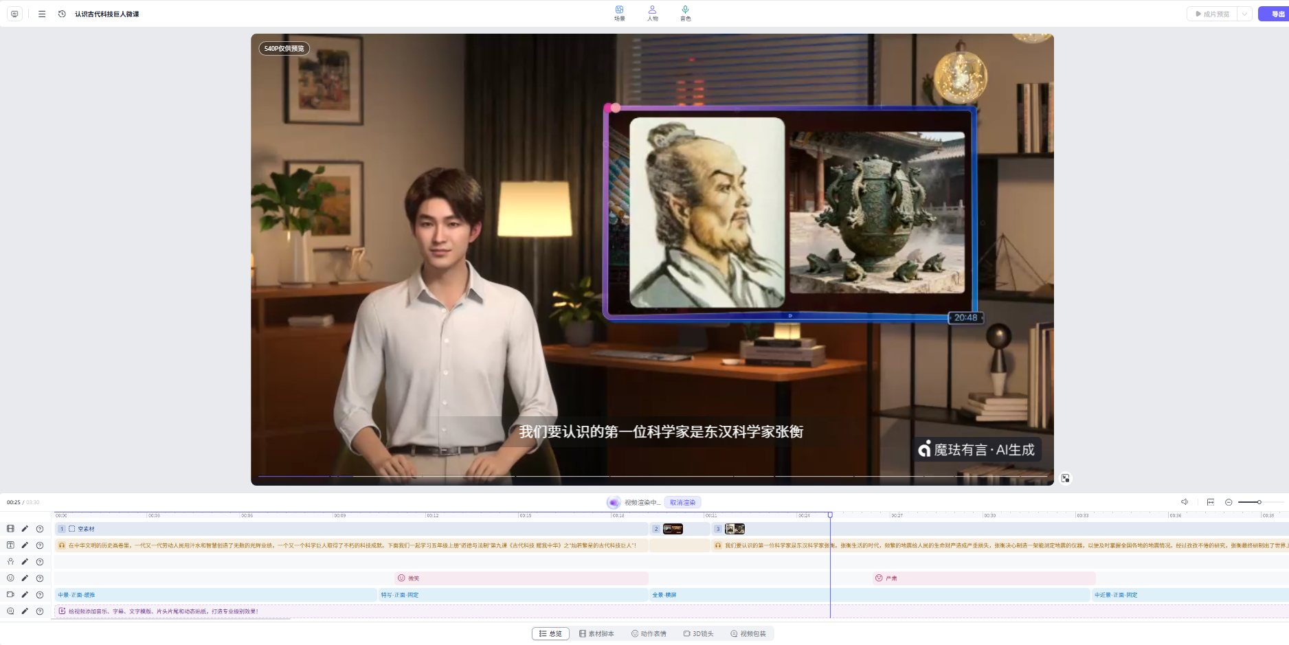 匹配PPT生成视频的宣讲形象与三维场景